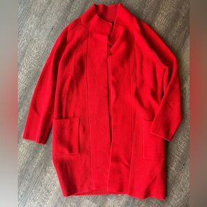 Ann Taylor Cozy Knit Open Front Cardigan Sweater Red